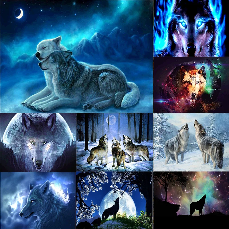 

Алмазная 5d-картина «сделай сам» с изображением животных, волка, круглая Алмазная вышивка, мозаика, луна, наборы для вышивки крестиком, ремес...