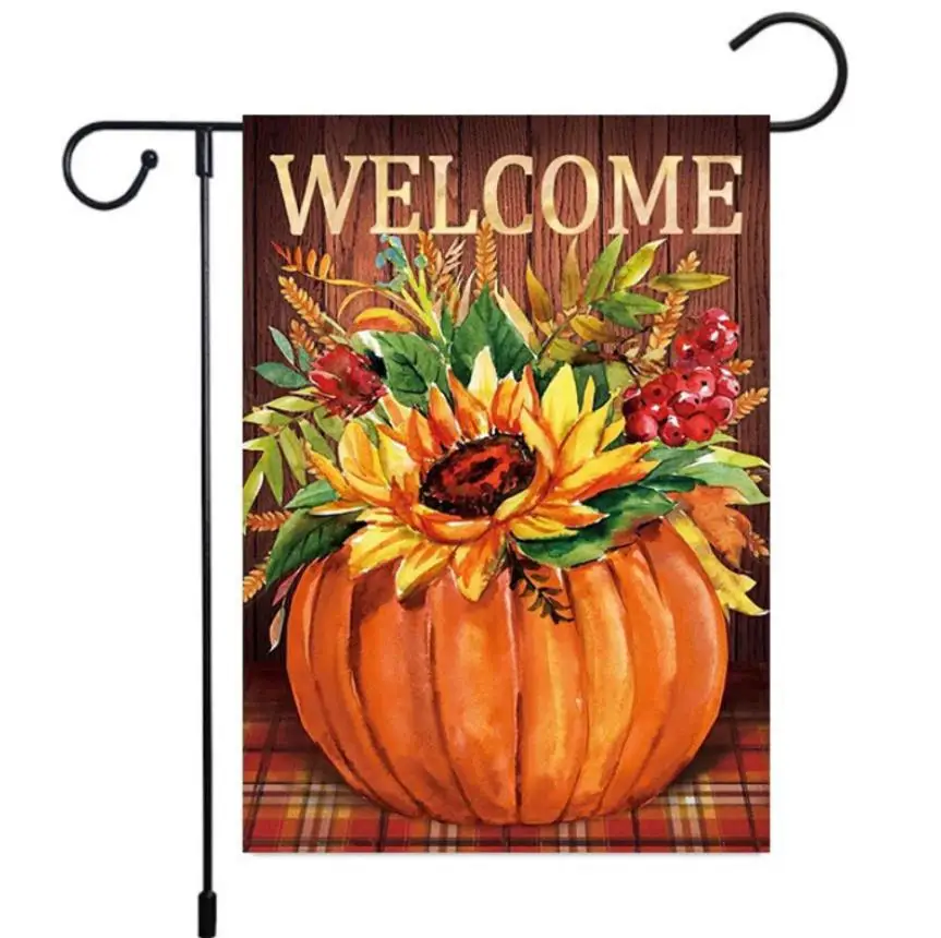 Welcome Fall Garden Flag Farmhouse Pumpkin Sunflower Cat Vertical Thanksgiving Yard Flag