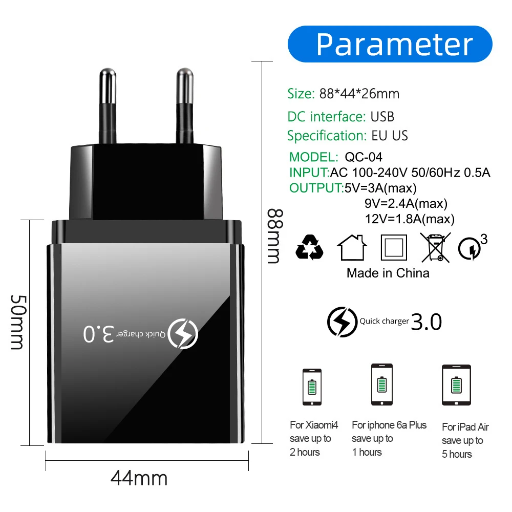 Universal Usb Fast Charger Quick Charge Qc3.0 4.0 Wall Mobile Phone Tablet Charge for Iphone 11 Samsung Huawei Charging Adapter