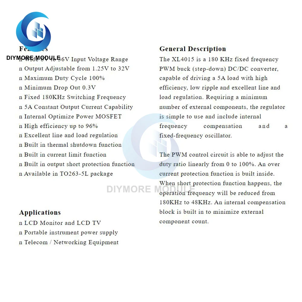 Преобразователь постоянного тока в постоянный ток 5 шт./лот XL4015E1 5A 180 кГц 36 В для