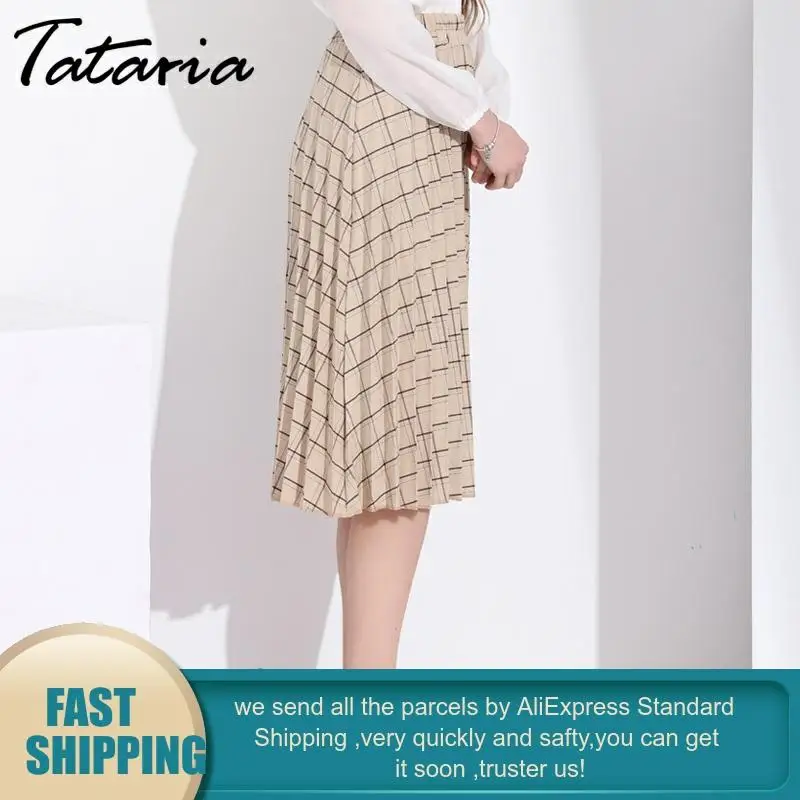 Юбка женская плиссированная с завышенной талией хлопковая винтажная клетчатая