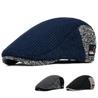 hat men knitted wool cap hats thick autumn winter vintage octagon cap casual berets gatsby flat hat color matching cap