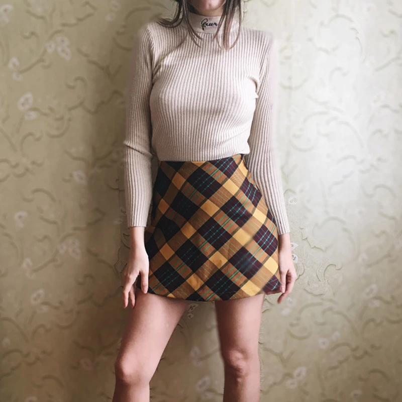 GOPLUS 2020 уличная мода Сексуальная Осенняя зимняя желтая клетчатая юбка с высокой