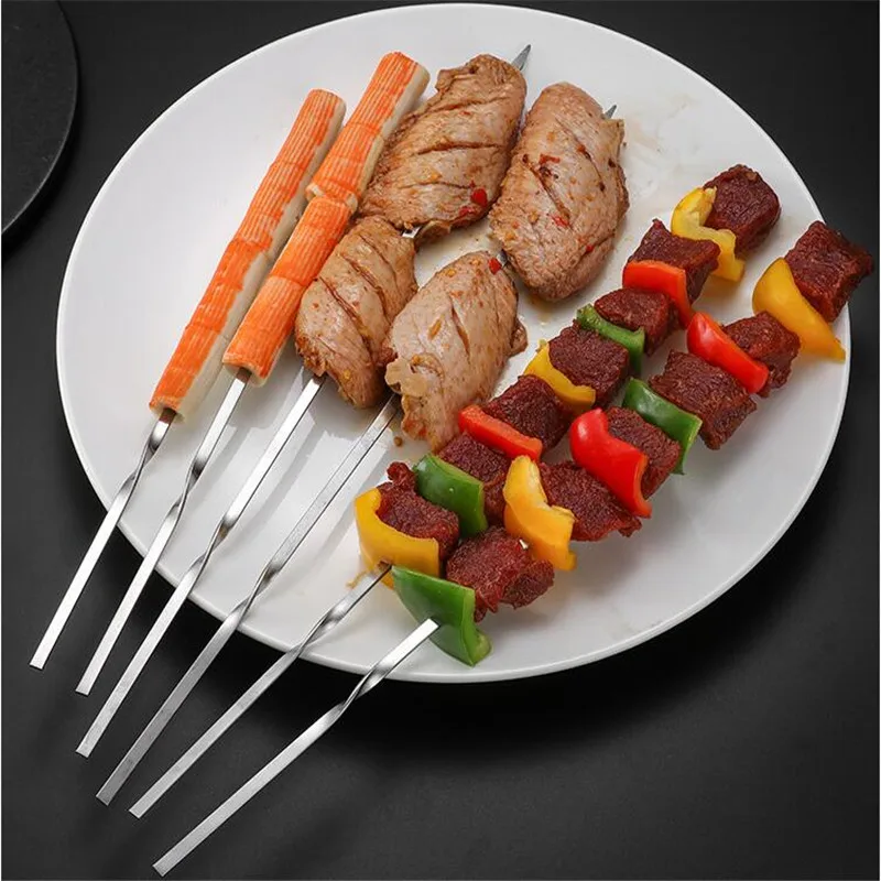

10pcs Reusable Flat Stainless Steel Barbecue Skewers Bbq Needle Stick for Outdoor Camping Picnic Tools Cooking Tools