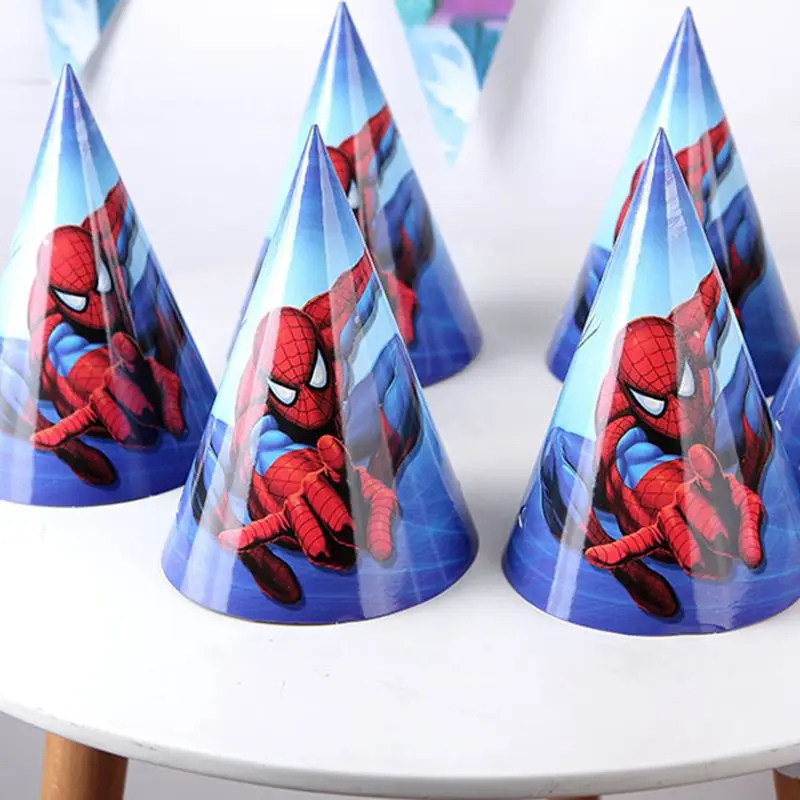 hat 6pcs На тему Человека-паука День Рождения Декор бумажная салфетка под тарелку кружку баннер/Флаг коробка для конфет соломенная посуда набор детский душ вечерние принадлежности - Цвет: hat 6pcs