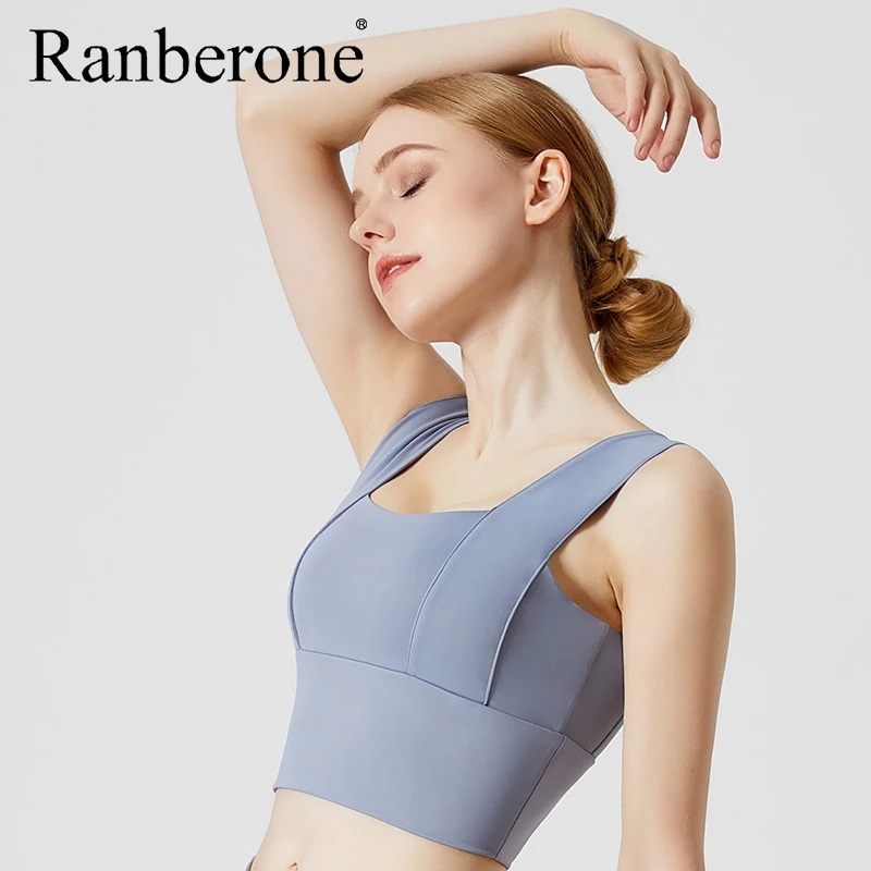 

Ranberone Sporty Top Women Fitness Sports Bra Quick Dry Running Gym Yoga Vest Bra Training Workout Tops Seamless Breathable Bra