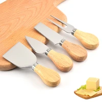 4pcsset oak handle sets cheese knives stainless steel pizza bread cream baking slicer butter fork cutter useful kitchen tools