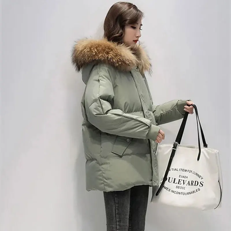Новинка 2022 Женская парка с воротником из натурального меха енота модная женская