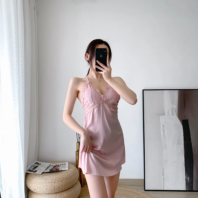

Zomer Jurkjes Dames 2021 Summer Nuisette Femme Sexy New Silk Nightgown Sexy Suspender Nightdress Women Nightwear Home Service