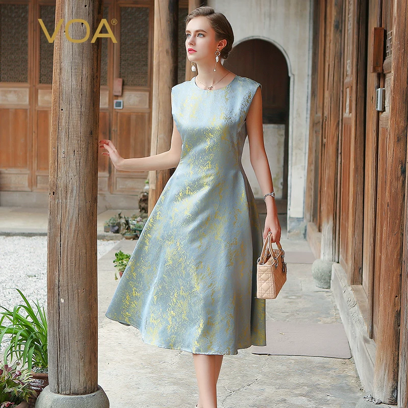 Женское шелковое платье VOA длинное винтажное без рукавов серебристого и серого