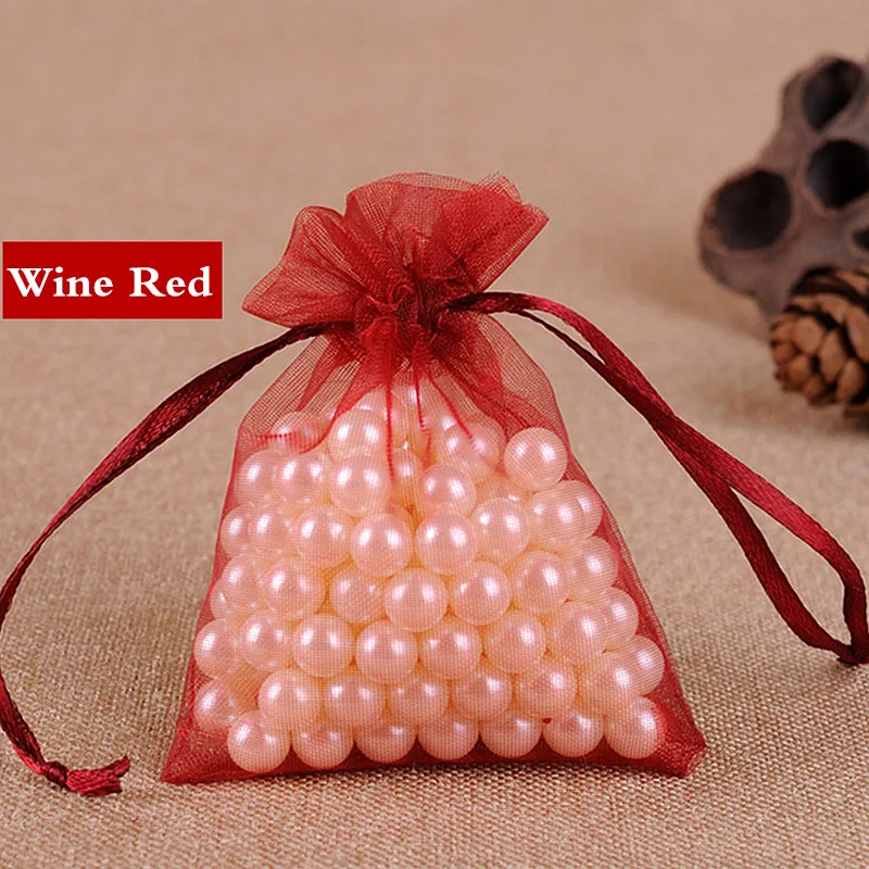 wine red 100 шт/50 шт 7x9 9x12 10x15 13x18 см сумки из органзы Ювелирные изделия упаковочный мешочек для свадьбы украшения Drawable мешок подарочные пакеты 21 цвет OR7 - Цвет: wine red
