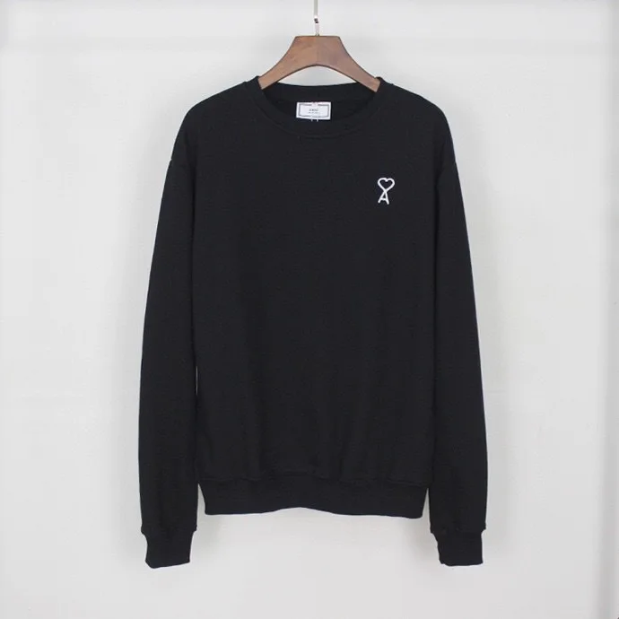 

European and American men and women hollow love A letter embroidered terry fabric round collar pullover hoodie