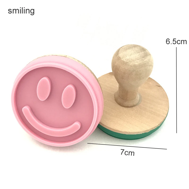 smiley face Деревянная ручка резак сделал печать формы DIY Кондитерские Торт Печенье Уплотнение формы силиконовый штемпель для печенья формы для выпечки Кухня Обеденный бар - Цвет: smiley face