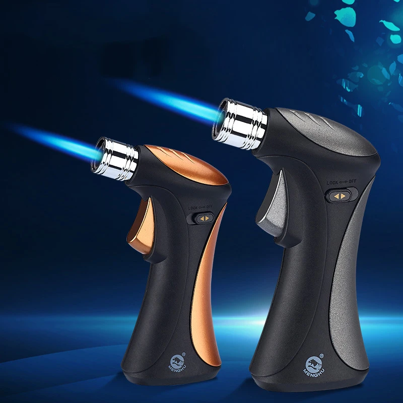 

Metal Lighters Cigar Butane Torch Lighter Small Spray Gun Inflatable Windproof Gas Lighter Fixed Lock Outdoor Kitchen Blue Flame