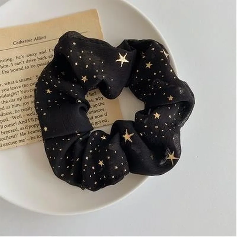 

Simple Star Print Chiffon Elastic Hair Band Scrunchies Fantastic Gilding Hair Ties Cute Ponytail Hair Gum For Women Girls