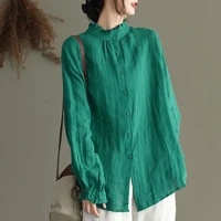 2021 spring autumn new retro lace cotton and linen shirt loose long sleeved ladies shirt fashion clothes woman regular