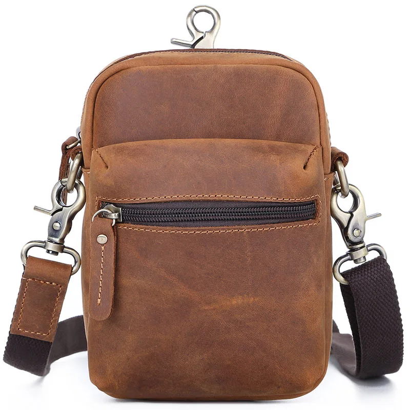 

New multifunctional retro genuine leather men's bag First layer cowhide Casual crazy horse leather shoulder crossbody waist bag