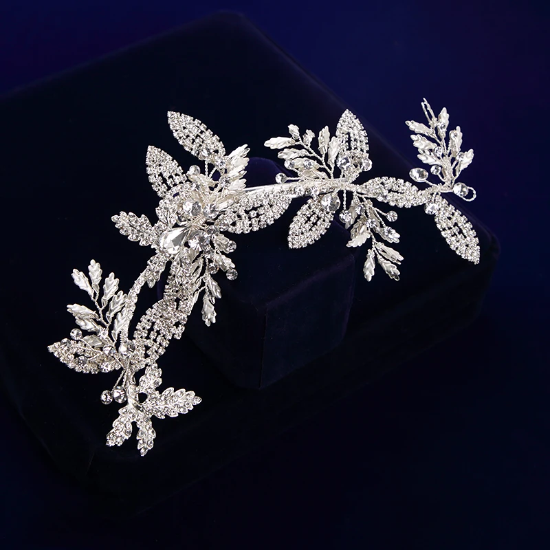 

Gorgeous Brides Barrettes Rhinestone Soft Leaves Bridal Hairbands Wedding Hair Accessories Evening Headdress