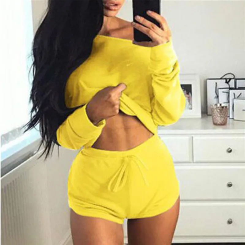 

New Summer 4 colors Women Sets Cropped Tops Shorts Set 2 Pieces Women Tracksuit Cotton Blend T Shirts Shorts