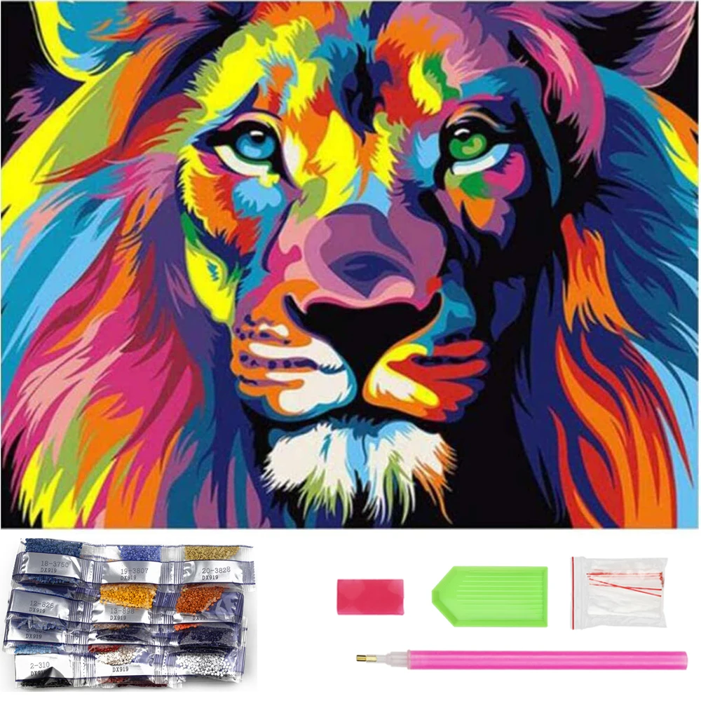 

5D Diamond Painting Kit for Adults Colorful lion Tribe DIY Paint by Number Diamond Art Tools Full Drill Cross Stitch Accessories