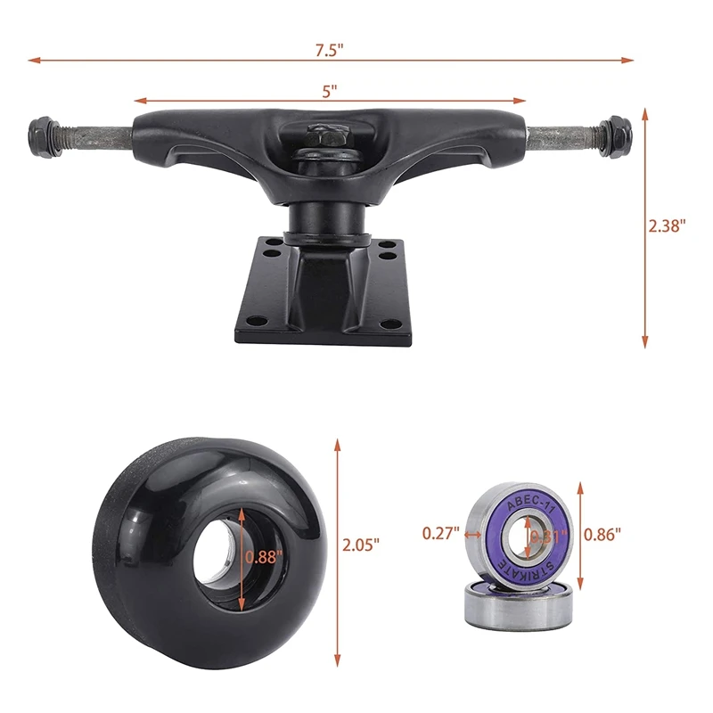 

Skateboard Trucks, Skateboard Wheels 52mm, Skateboard Bearings ABEC-11, Skateboard Tool, Skateboard Pad, Skateboard Set
