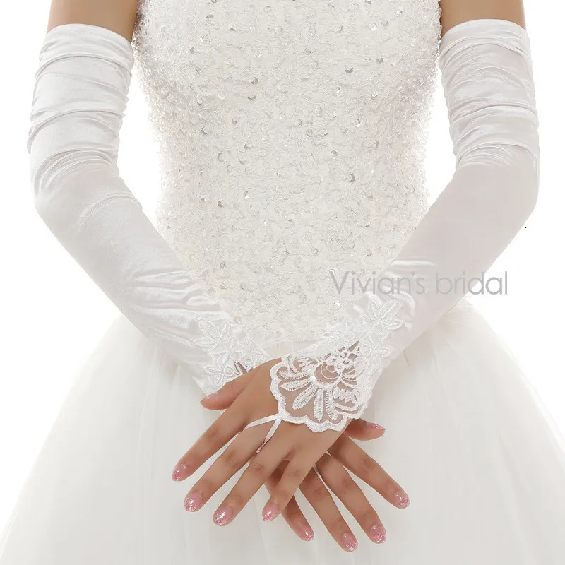 Vivian's Bridal Лидер продаж дешевые длинные белые/Красные кружевные свадебные перчатки без пальцев для свадебных аксессуаров WG22
