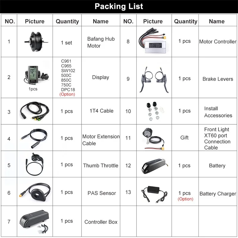Bafang Front Hub Motor Conversion Kit W/ Battery Electric Bicycle Motor 48V 500W Ebike Wheel Drive Engine Kit