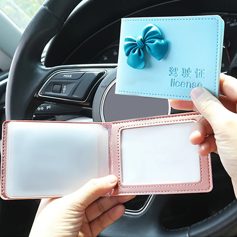 

New PU Leather Driver License Holder Solid Color Big Bow Driver License Cover Sweet Princess Style ID Card Holder Women Wallet