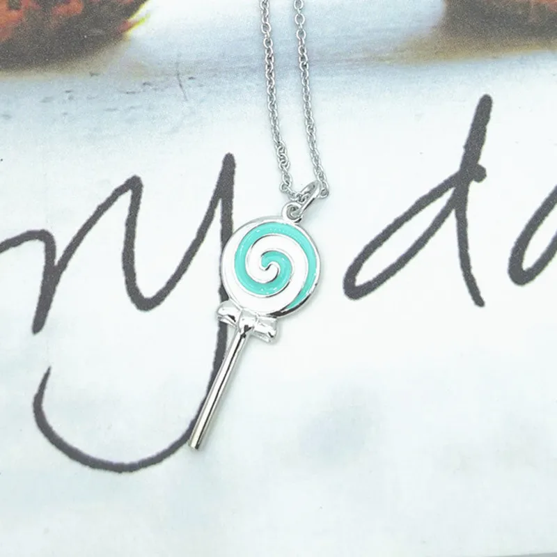 

Sterling Silver Ms Classic Blue-green White Spiral Pattern Lollipop Necklace Pendant Lovers Cute Act The Role Ofing Is Tasted