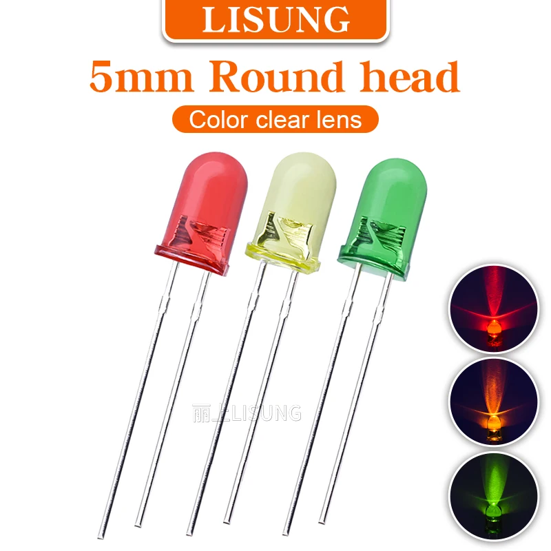

1000pcs/bag 5mm Led water Clear Color Lens Round Boundless Red Yellow Blue Green Led IDiodes Through Hole keyboard Lamp Kit