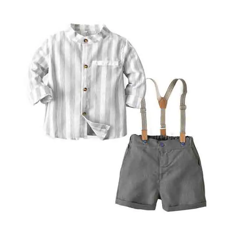 

Summer Boys Gentleman Clothing Sets Baby Kids Long Sleeve Top Strap Shorts 2 PCS Suit Children's Clothes