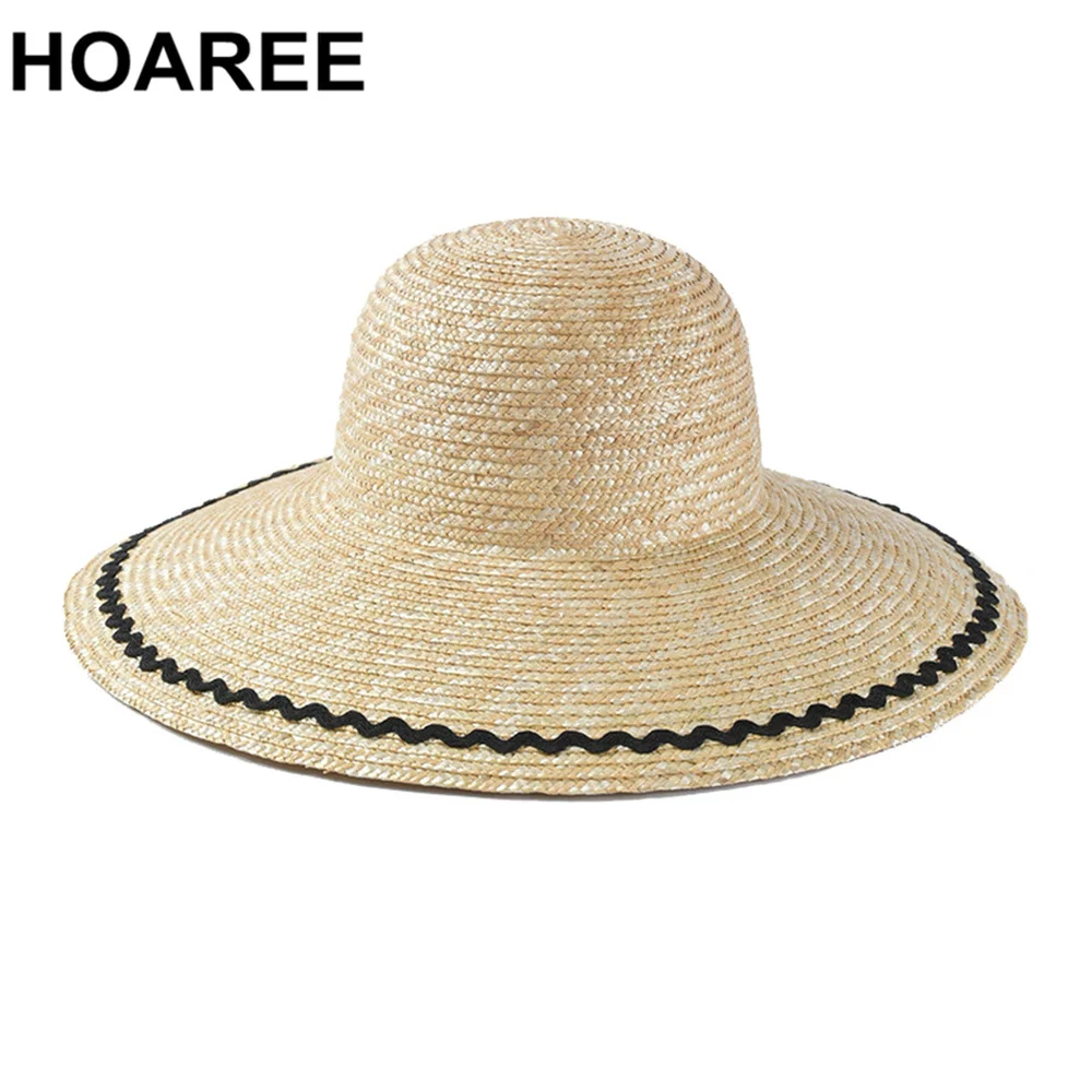 

HOAREE Sun Hats for Women Vacation Holiday Straw Hat Female Wide Brim 12.5cm Lady Summer Beach Anti-UV Hats and Caps