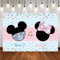 boy or girl gender reveal photo backdrop mouse baby shower party photography background photocall prop decoration supplies