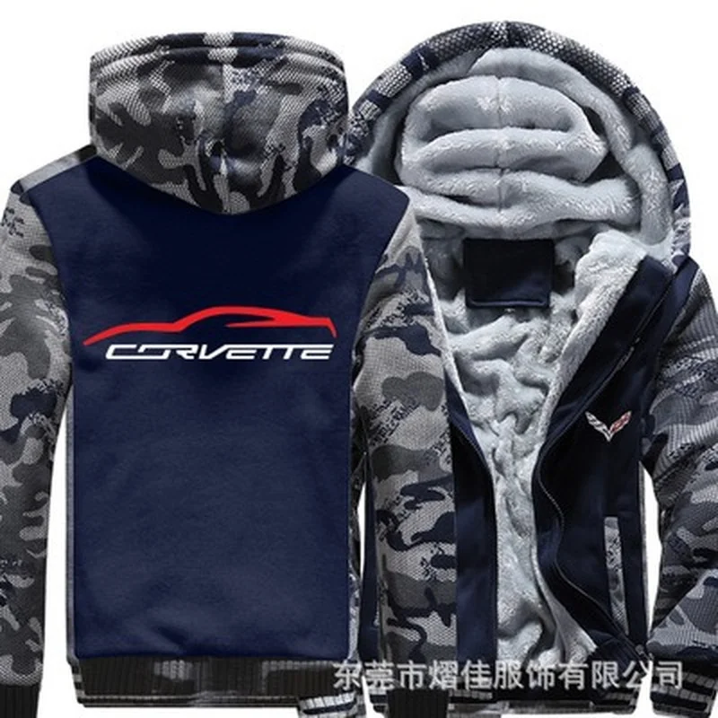 

Winter Hoodies Men Corvette logo Jacket Thicken Warm Fleece cotton Zipper Raglan Coat Male Tracksuits