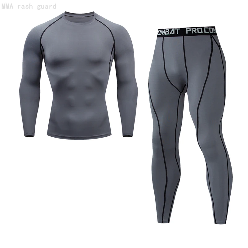 

Sports Suit MMA Men Training Suits Set Quick Dry Compression Shirt 2021 Fitness Leggings Track Suit Men Sportswear Run 2-PC/ Set