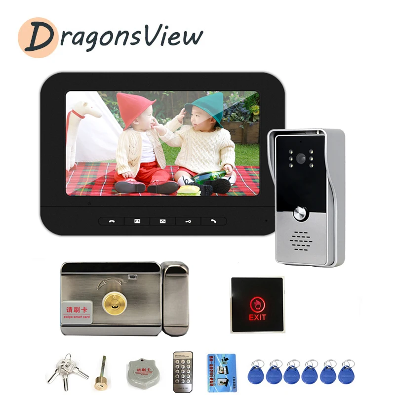 Dragonsview видео домофон с замком и Кнопка Exit (7 дюймов телефон двери белый монитор