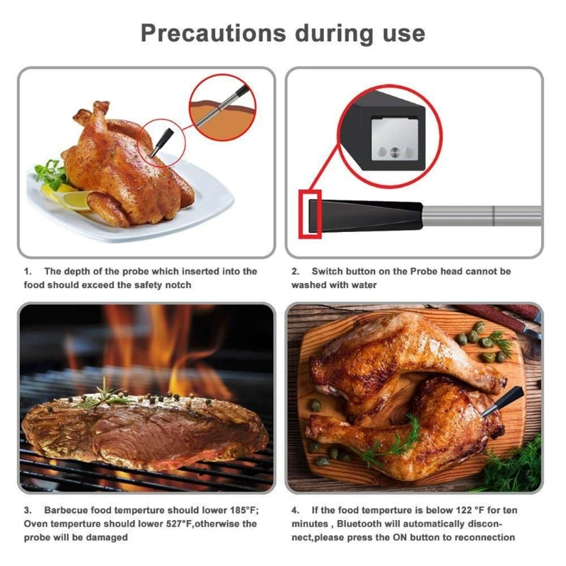 

Digital Probe Meat Thermometer Kitchen Wireless Cooking Bbq Food Thermometer Blu B85C