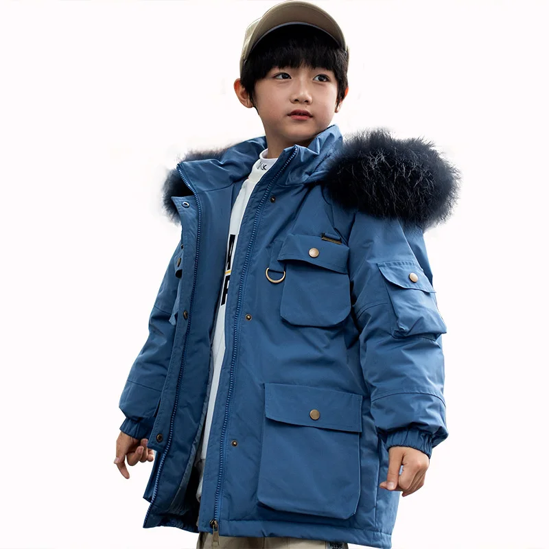 

New Russia winter children Duck Down Jackets for boys clothes Parka real fur Kids Thicker Warm Outerwear clothing hooded coat
