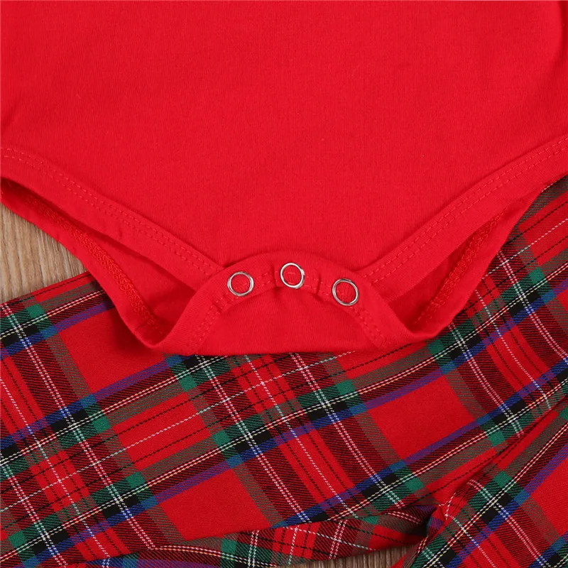

Baby Girls Boys Christmas 2Pcs Suit O-Neck Long Sleeve My First Christmas Letter Rompers Top Plaid Pants Toddler Set 0-18M