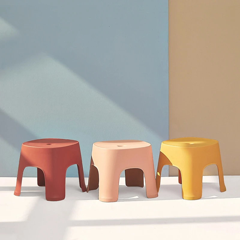 2 Pcs Small Bench Anti-Skid Coffee Table Plastic Simple Stool Adult Thickening Children's for Shoes Short Red &amp Blac | Мебель