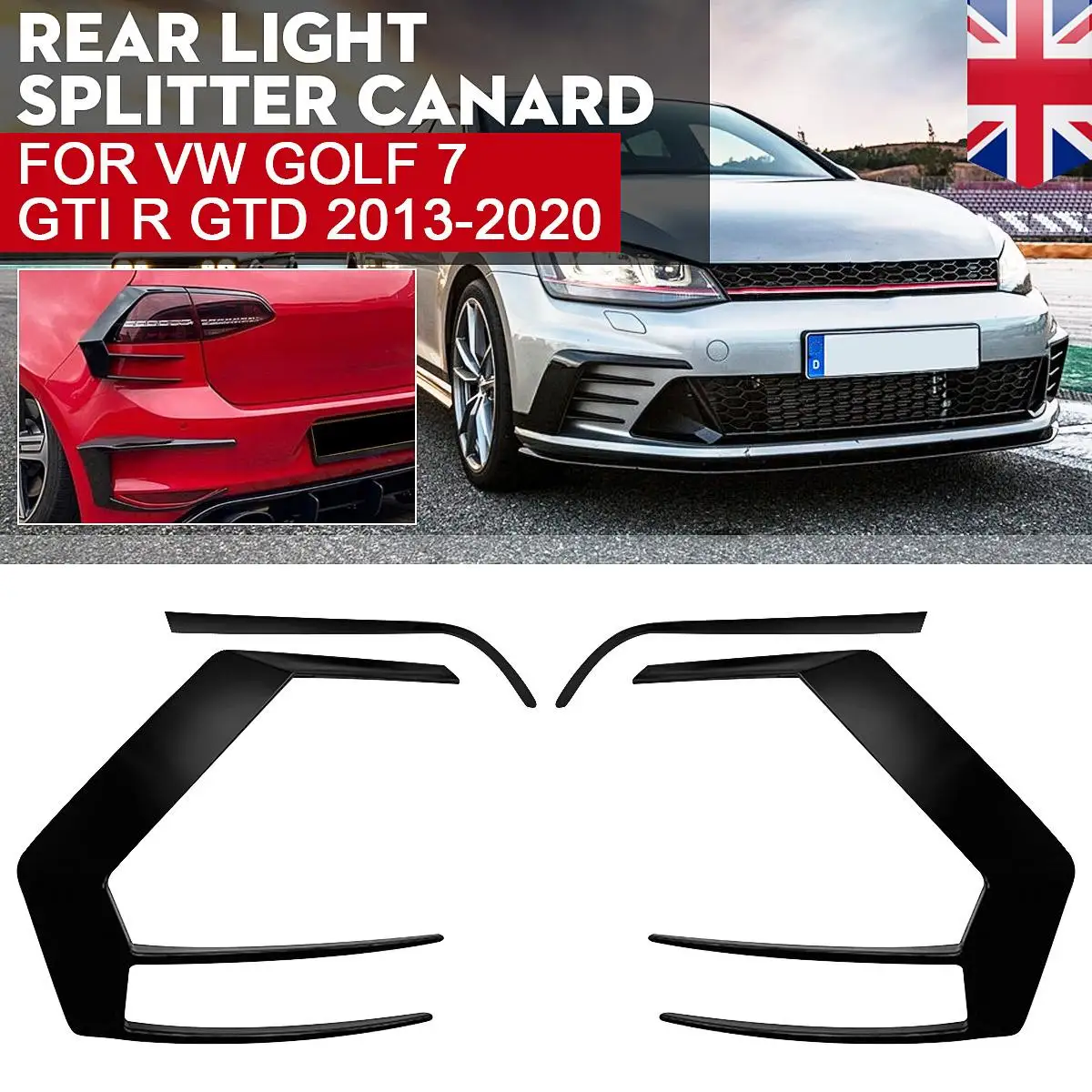 For VW Golf 7 GTI R GTD 2013-2020 Rear Bumper Lamp Trim Black Tail Light Cover Frame Strip Canard Splitter Spoiler Brow