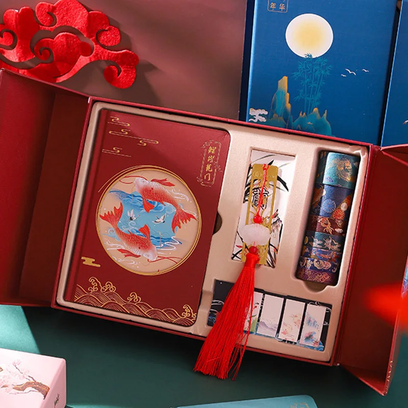 

1set Chinese Antiquity Style Gift Box Traveler Journal Notebook Stationery Set Gift Journal Sticky Note Bookmark Tape Box Set
