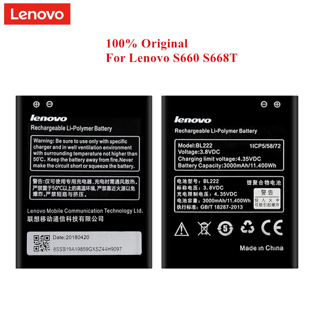 100% Оригинальный аккумулятор BL222 для Lenovo S660 S668T 3000 мАч перезаряжаемая литий