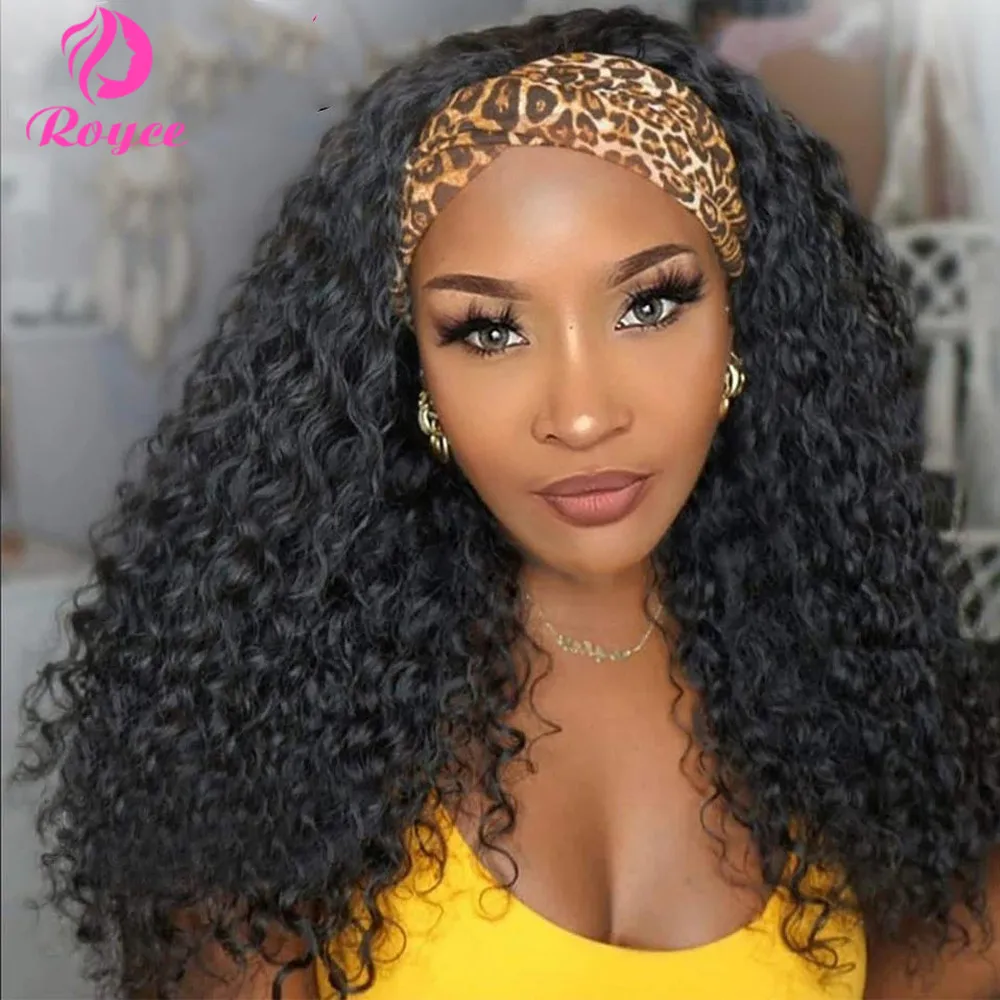 

Cheap Glueless Afro Kinky Curly Silk Headband Human Hair Wigs for Black Women Brazilian Human Hair Wigs With Headband Scarf