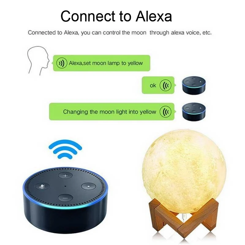 USB перезаряжаемая 3D красочная Лунная лампа WiFi приложение управление
