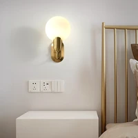 nordic light luxury brass wall lamp bedroom bed modern minimalist milk white glass ball living room tv background wall lamp
