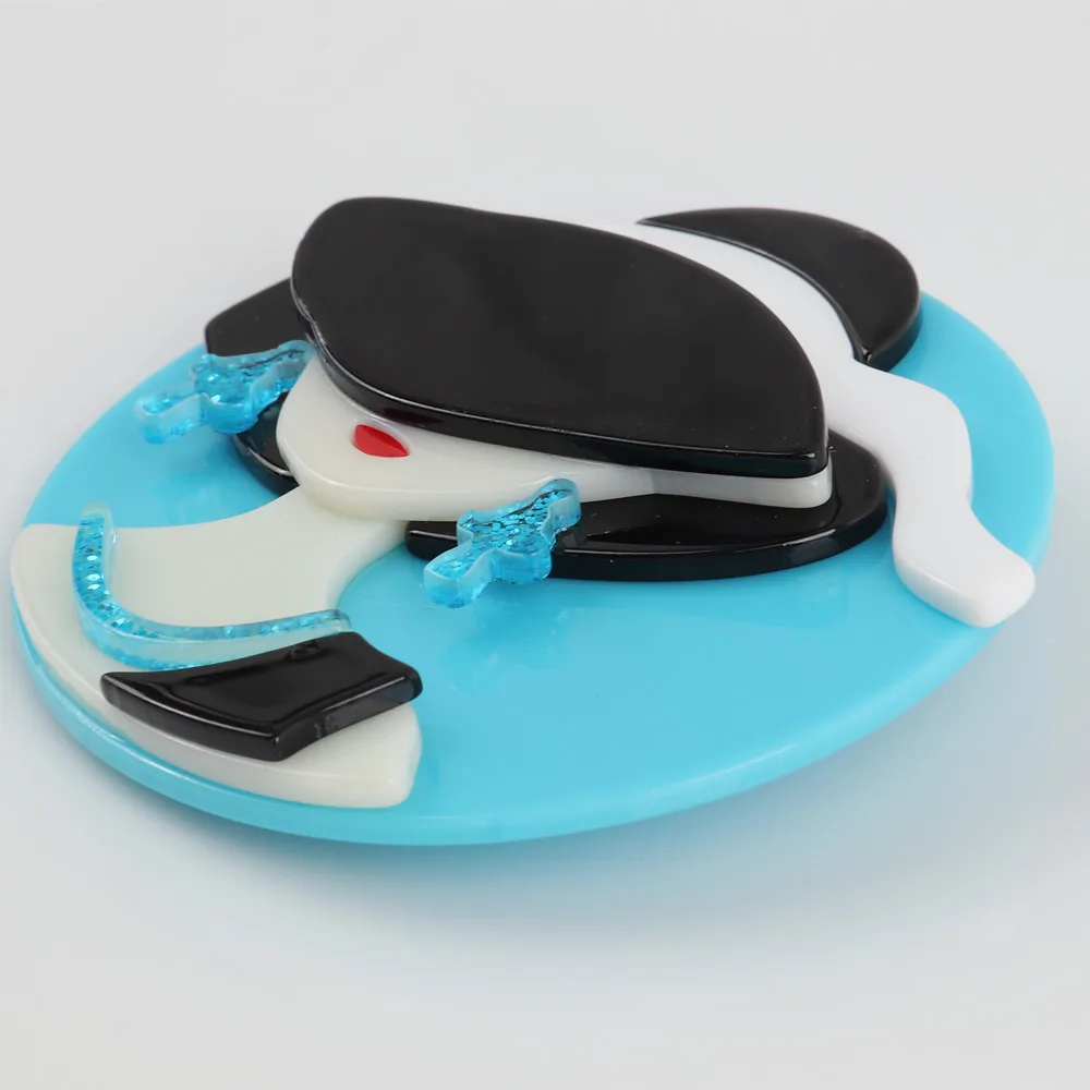 Женская Брошь черная шляпа таинственная брошь большие синие круглые акриловые