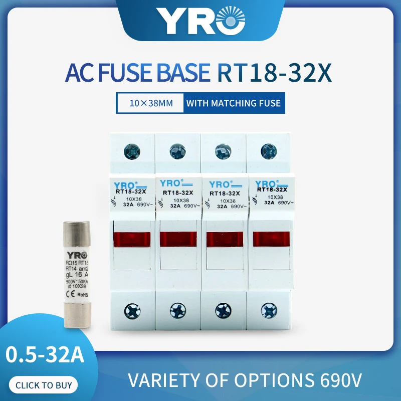 

AC 1Sets 4P LED Fuse Base 690V With 10x38MM Fast Blow Ceramic Fuse Core 0.5A 1A 2A 3A 4A 5A 6A 8A 10A 16A 20A 25A 32A RO15