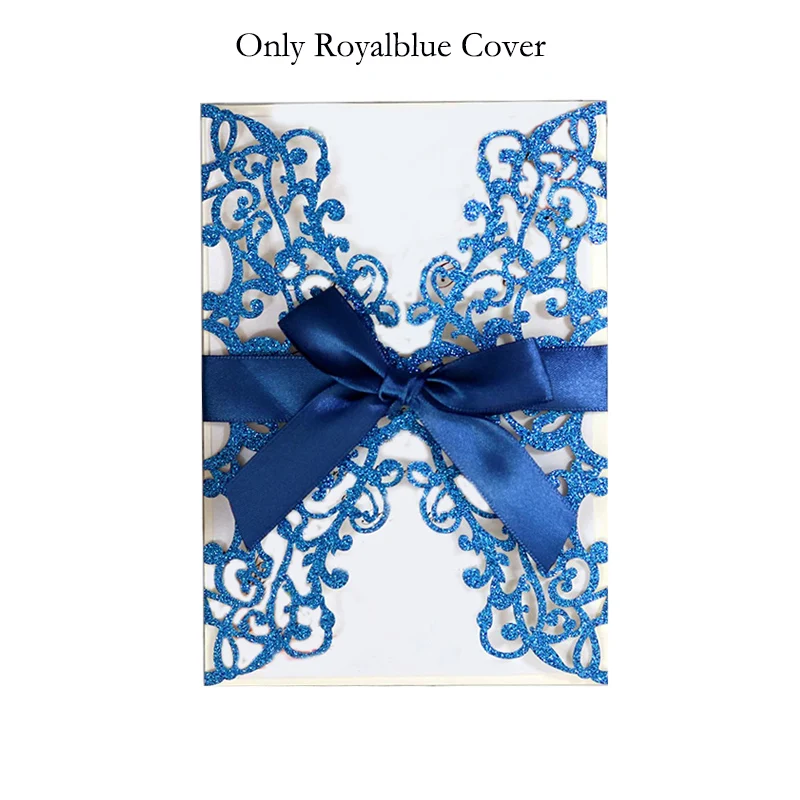 Only Royalblue Cover 1 шт. золотисто-синяя Серебристая блестящая бумага лазерная резка свадебные пригласительные открытки с лентой индивидуальный Свадебный декор вечерние принадлежности - Цвет: Only Royalblue Cover