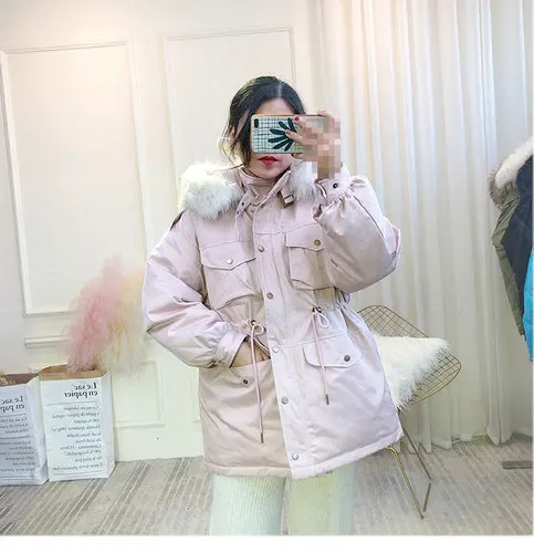 Pink-Beige Fur AYUNSUE/белая куртка-пуховик для женщин, корейское зимнее пальто, женское пуховое пальто, куртка-пуховик с воротником из меха енота и собаки YY1518 - Цвет: Pink-Beige Fur